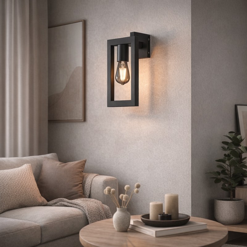 Aplique de Pared Cartagena Negro 1 Luz E27 | Lámpara de Pared Moderna UBID
