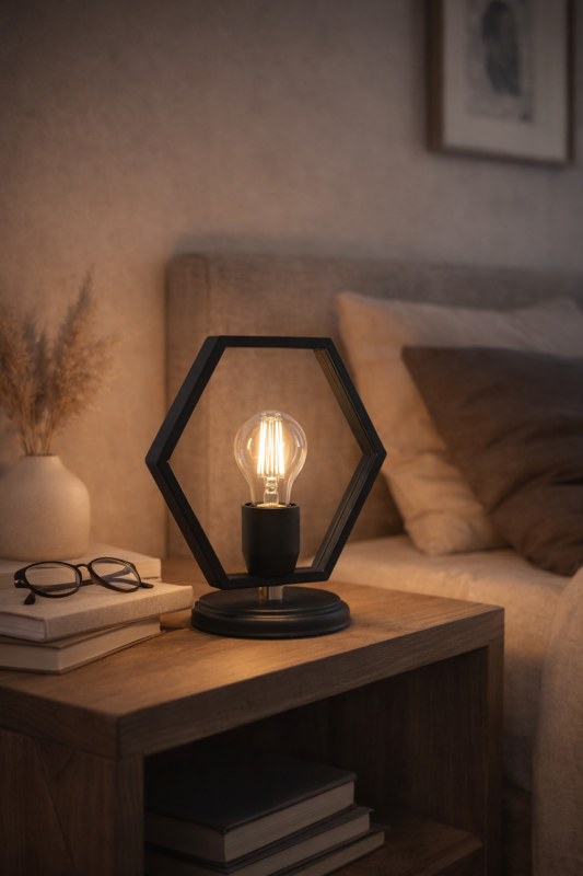Velador Tarento Negro E27 | Lámpara de Mesa Moderna Diseño Geométrico