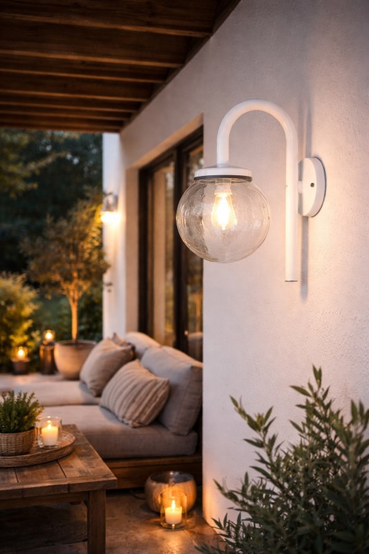 Aplique de Pared Blanco con Globo de Vidrio E27 | Lámpara de Exterior Moderna