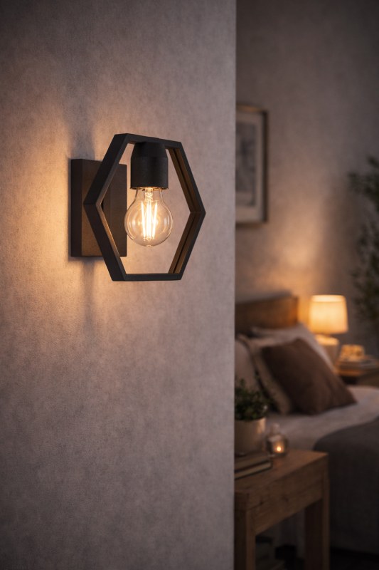 Aplique de Pared Tarento Negro E27 | Lámpara de Pared Moderna Geométrica