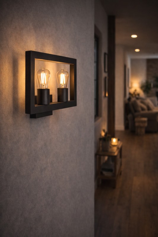 Aplique de Pared CARTAGENA 2 Luces E27 Negro | Aplique Moderno de Hierro