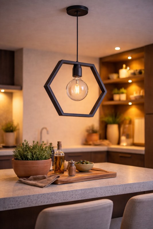 Lámpara Colgante TARENTO E27 Negra 35 cm | Colgante Hexagonal Moderno