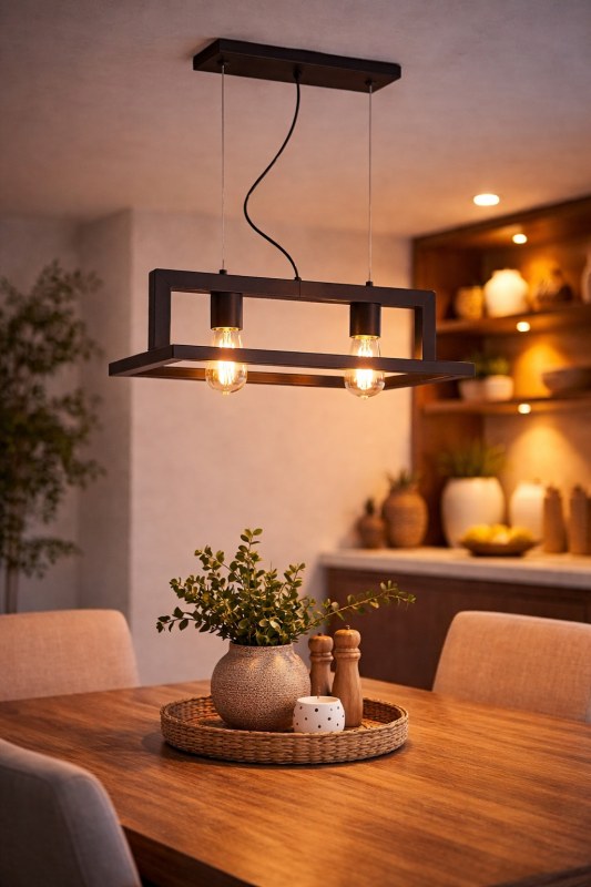 Lámpara Colgante CARTAGENA 2 Luces E27 Negra | Colgante Industrial Moderno