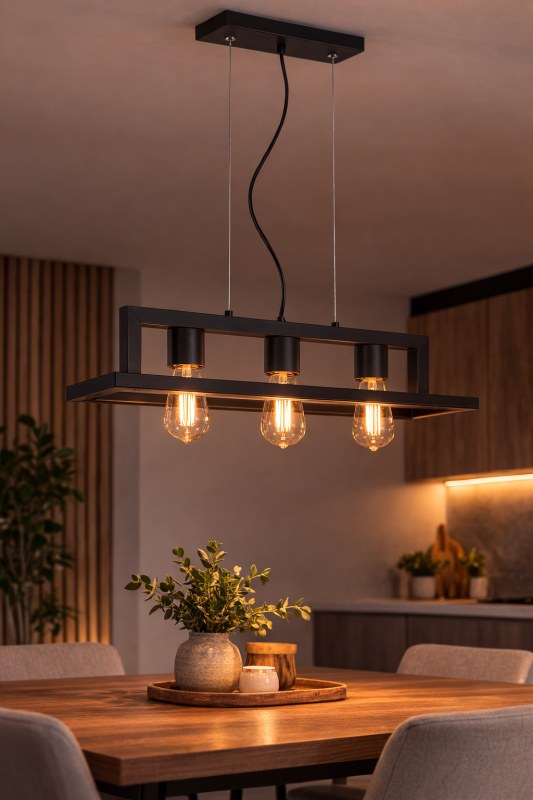 Lámpara Colgante CARTAGENA 3 Luces E27 Negra | Colgante Industrial Moderno para Comedor