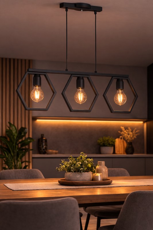 Lámpara Colgante TARENTO 3 Luces E27 Negra | Colgante Industrial Moderno - 3