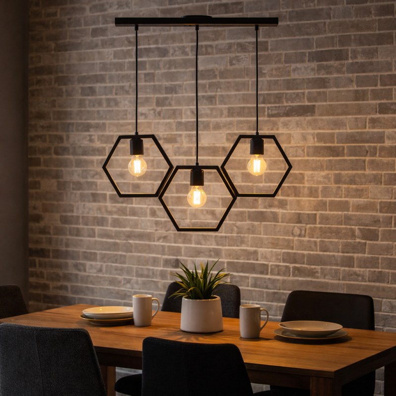 Lámpara Colgante Tarento 3 Luces E27 Negra | Colgante Moderno de Techo 600 mm