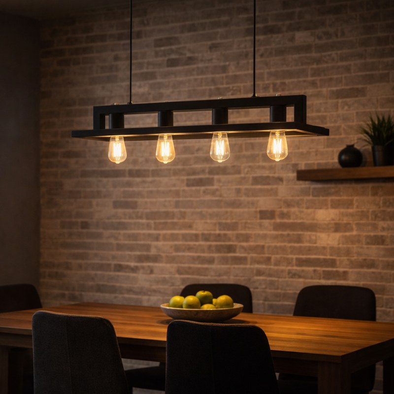 Lámpara Colgante Cartagena 4 Luces E27 Negra | Colgante Moderno de Techo 78 cm