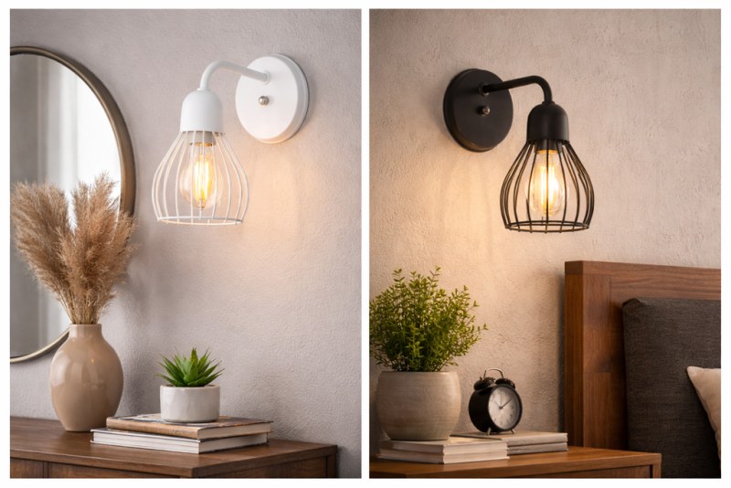 Aplique de Pared Porto Jaula E27 Negro o Blanco | Lámpara Industrial de Pared