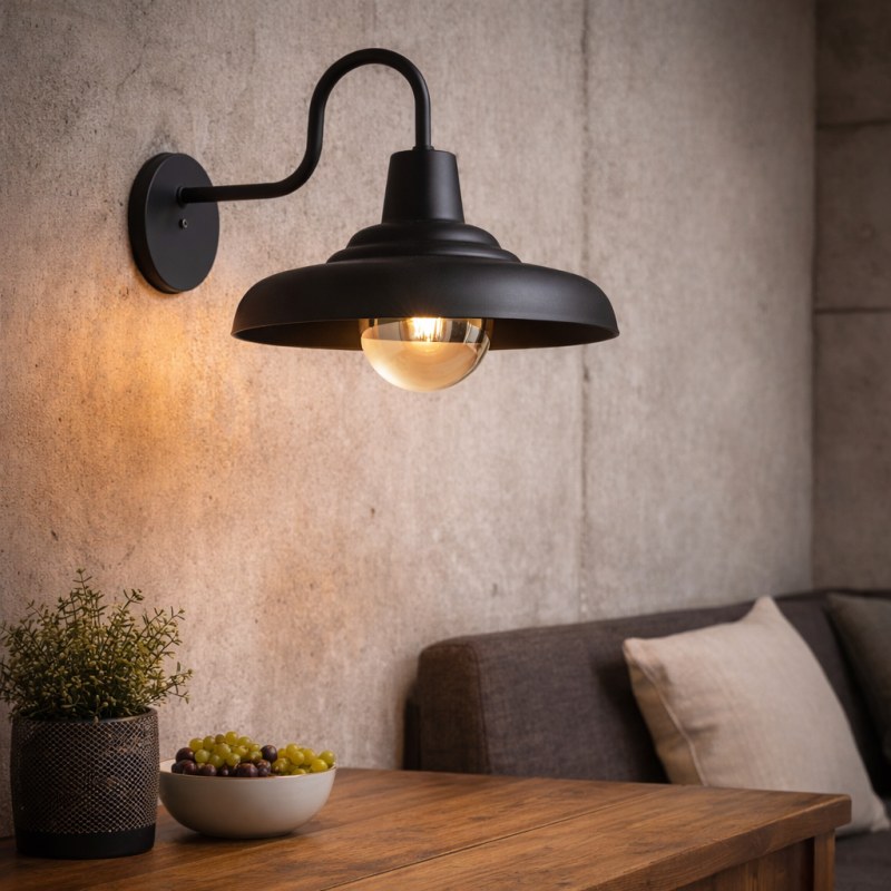 Aplique de Pared Carrara E27 Negro | Lámpara de Pared Industrial Moderna