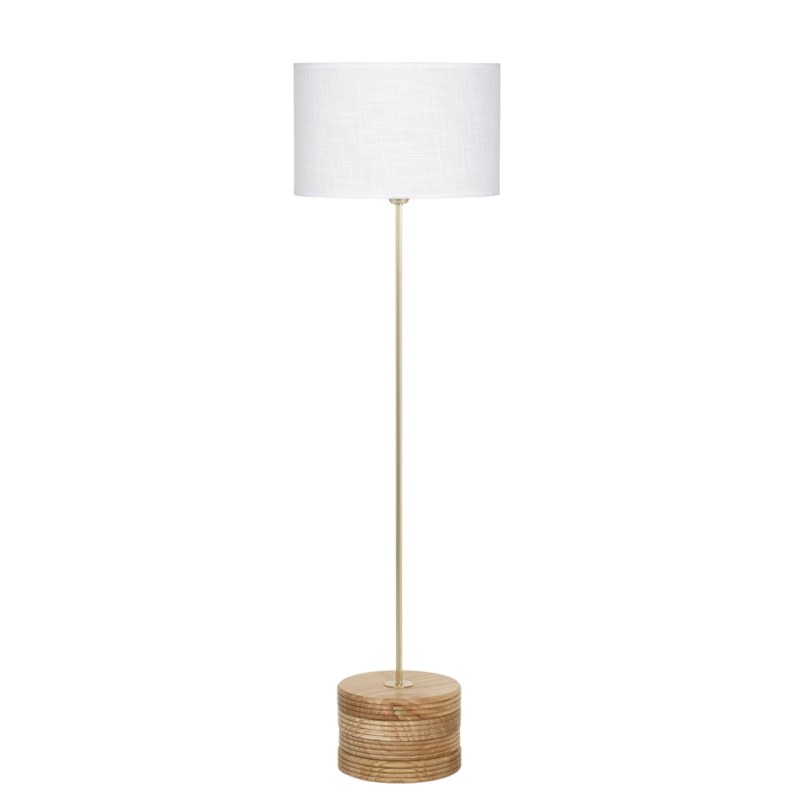 Lámpara de Pie Faustina Madera Paraíso Maciza Oro Mate Pantalla Blanca E27 LED 145 cm