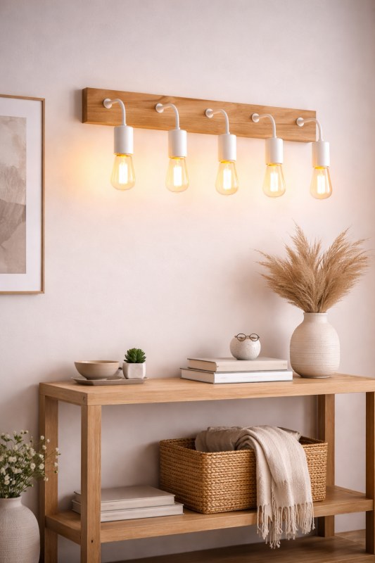 Aplique 5 Luces Millennial Madera Paraíso y Metal Negro o Blanco E27 LED