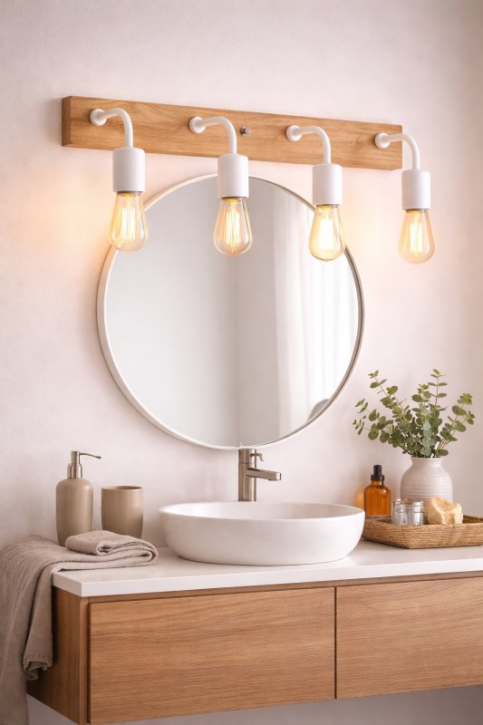 Aplique 4 Luces Millennial Madera Paraíso y Metal Negro o Blanco E27 LED 65CM