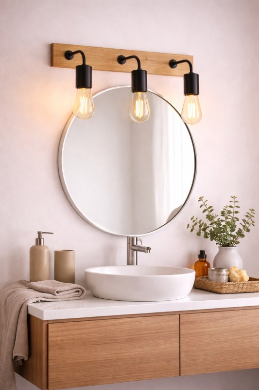 Aplique 3 Luces Madera Paraíso y Metal Negro o Blanco 40cm E27 LED