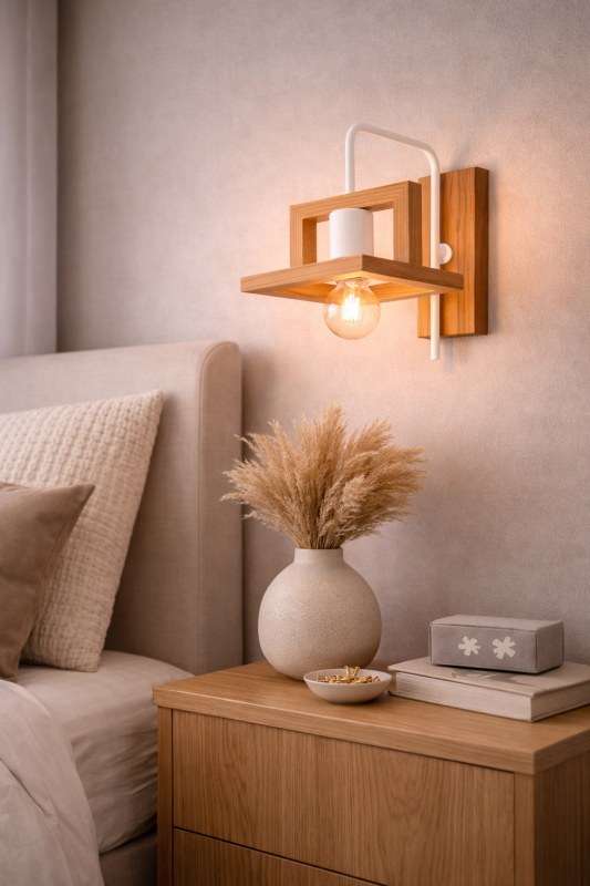 Aplique de Pared 1 Luz Madera Paraíso y Metal E27 Moderno Blanco o Negro - 2