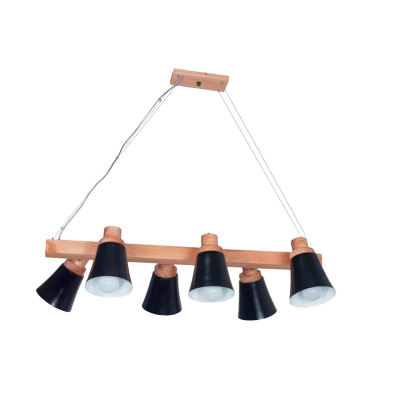 Lámpara Colgante 6 Luces Madera Paraíso y Metal E27 Moderna Blanca o Negra - 3