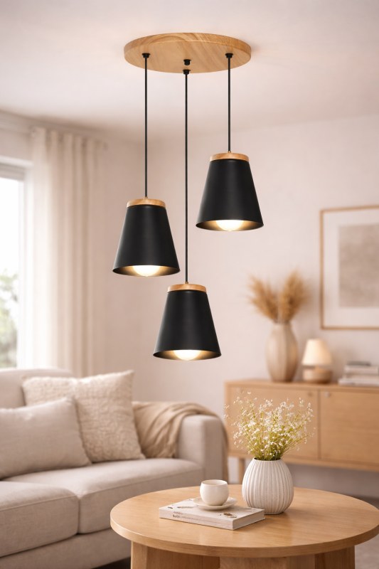 Aplique Techo 3 Luces Madera Paraíso y Metal E27 LED Moderno Negro o Blanco - 2