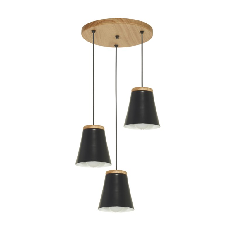 Aplique Techo 3 Luces Madera Paraíso y Metal E27 LED Moderno Negro o Blanco - 3