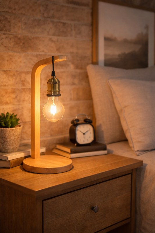Lámpara de Mesa Lunga Madera Caroba E27 LED Velador Moderno Diseño Nórdico