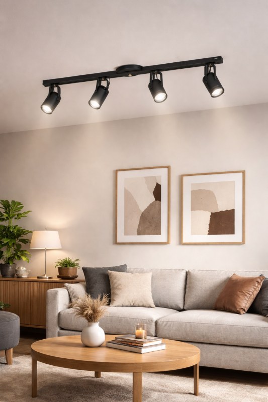 Spot Granada 4 Luces GU10 Moderno Techo Negro o Blanco 70cm Direccionable