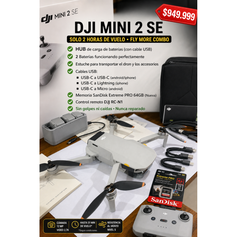 DJI Mini 2 SE Fly More Combo | 2 Baterías | Excelente Estado | Muy Poco Uso