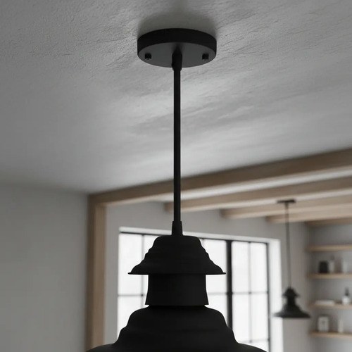 Lámpara Galponera Industrial Negra De Chapa Para Techo Negro - 4