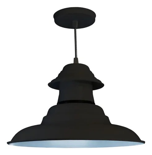Lámpara Galponera Industrial Negra De Chapa Para Techo Negro - 7