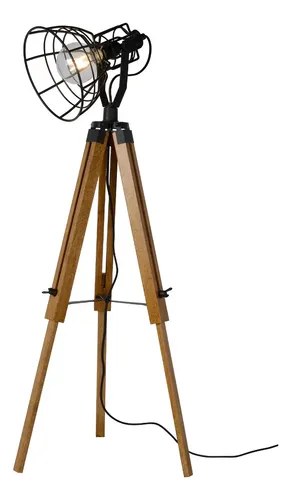 Lampara De Pie En Madera Y Metal Jaula Negra Ubid Negro Madera - 2