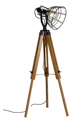 Lampara De Pie En Madera Y Metal Jaula Negra Ubid Negro Madera - 4