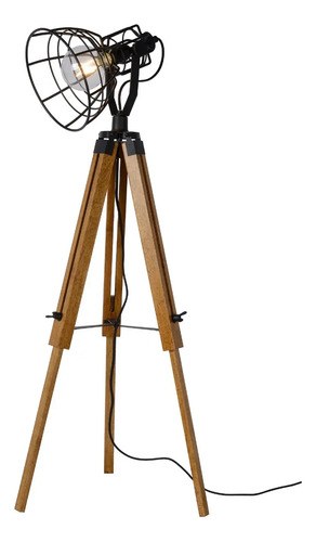 Lampara De Pie En Madera Y Metal Jaula Negra Ubid Negro Madera - 6