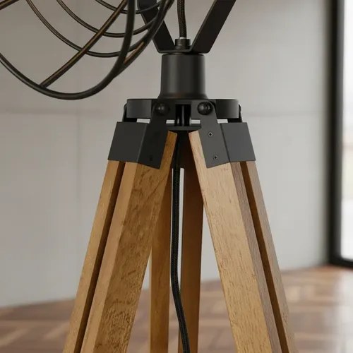 Lampara De Pie En Madera Y Metal Jaula Negra Ubid Negro Madera - 7