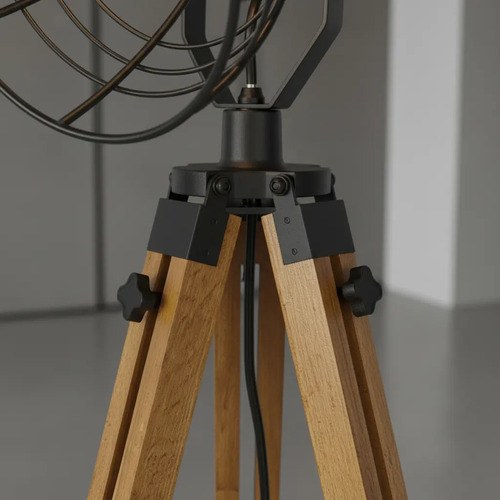 Lampara De Pie En Madera Y Metal Jaula Negra Ubid Negro Madera - 12
