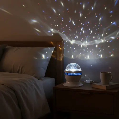 Velador Esfera Luminosa Cristal Usb Estrellas Blanco Cristal - 8
