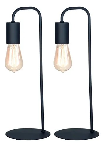 Lampara Velador Escritorio Metal Imola E27 Ferrolux Pack X 2 Estructura Negro