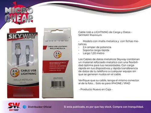 Cable Premium Lightning Carga Rapida Metalico 2.1 Skyway Metalico - 4