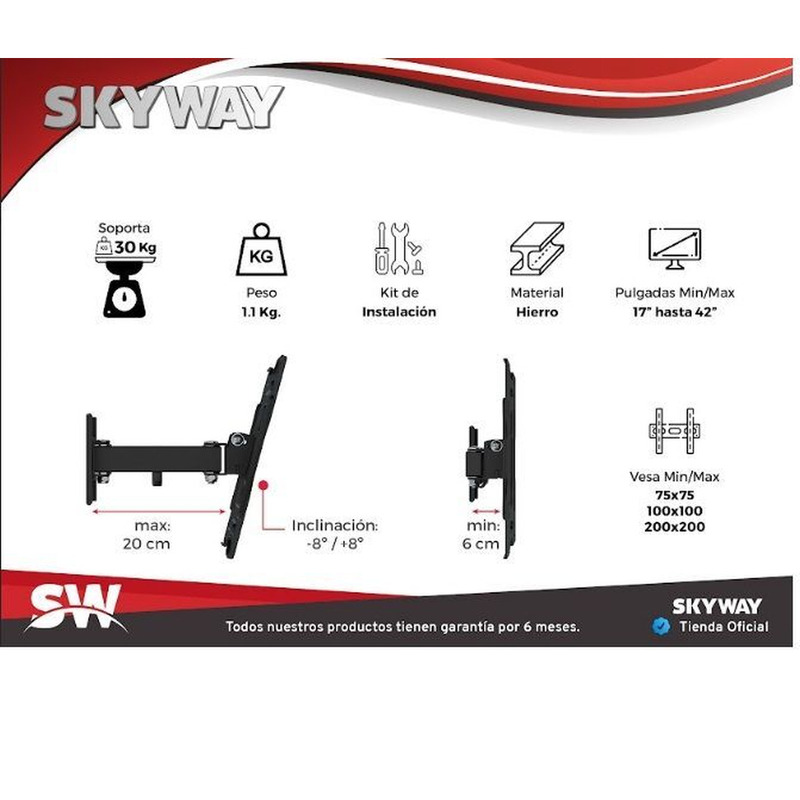 Soporte Tv Led Lcd Smart - Brazo Simple Móvil 17 a 42 Pulgadas - ST7 LITE - SKYWAY - 2/4