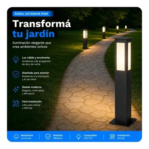 Farol Exterior Pared Ferrolux Negro 100cm Hierro Vidrio Satinado Led - 3