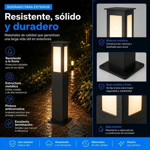 Farol Exterior Pared Ferrolux Negro 100cm Hierro Vidrio Satinado Led - 4