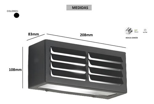 Aplique Difusor Exterior De Pared Lorca E27 Apto Led Negro Negro - 3