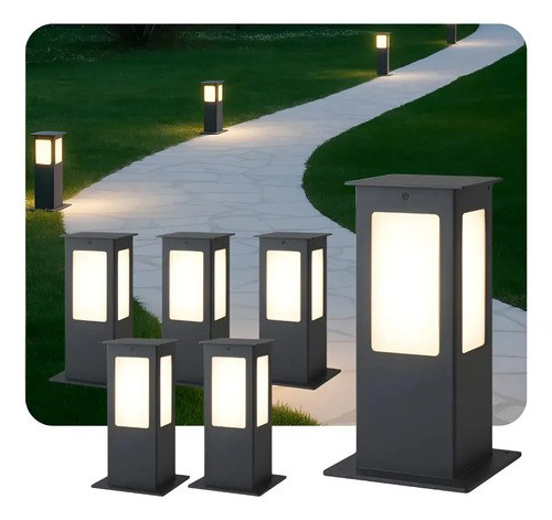 Farol 300 Monaco Piso Jardin 30cm Exterior E27 Pack X6 Negro