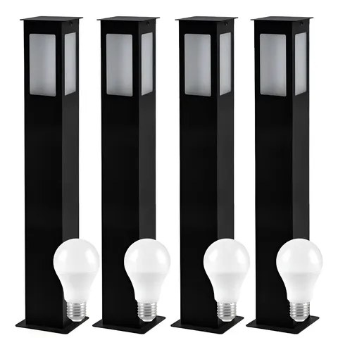 Pack X 4 Farol Sendero Jardin 80cm Led Negro Led Luz Calida Negro - Luz Calida