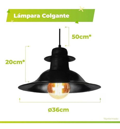Lámpara Colgante Ferrolux Metal Negra Vintage E27 35cm Negro - 6