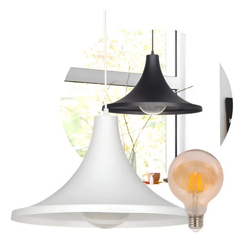 Lampara Colgante Techo Metal 40cm Moderna Ferrolux + Luz Led Estructura Blanco