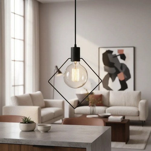 Lámpara Colgante Geo Rombo E-27 - Negro Texturado
