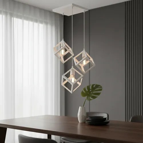Lámpara Colgante Cubo 3 Luces E-27 - Blanco Texturado