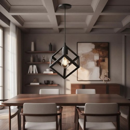 Lámpara Colgante Cubo E-27 - Negro Texturado
