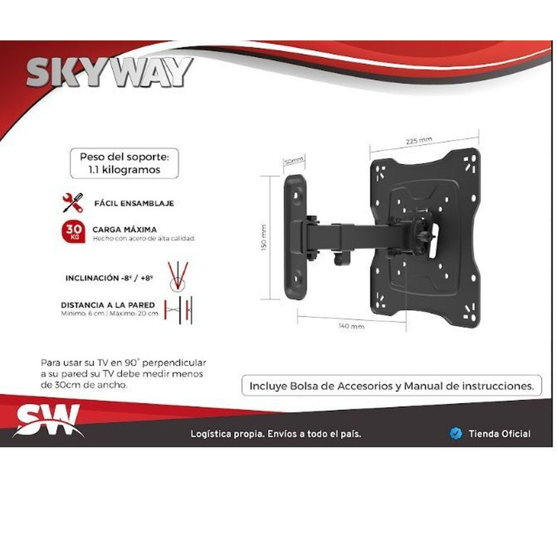 Soporte Tv Led Lcd Smart - Brazo Simple Móvil 17 a 42 Pulgadas - ST7 LITE - SKYWAY - 4/4