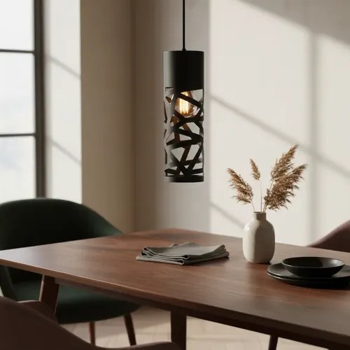 Lámpara Colgante Tubo E-27 - Negro Texturado