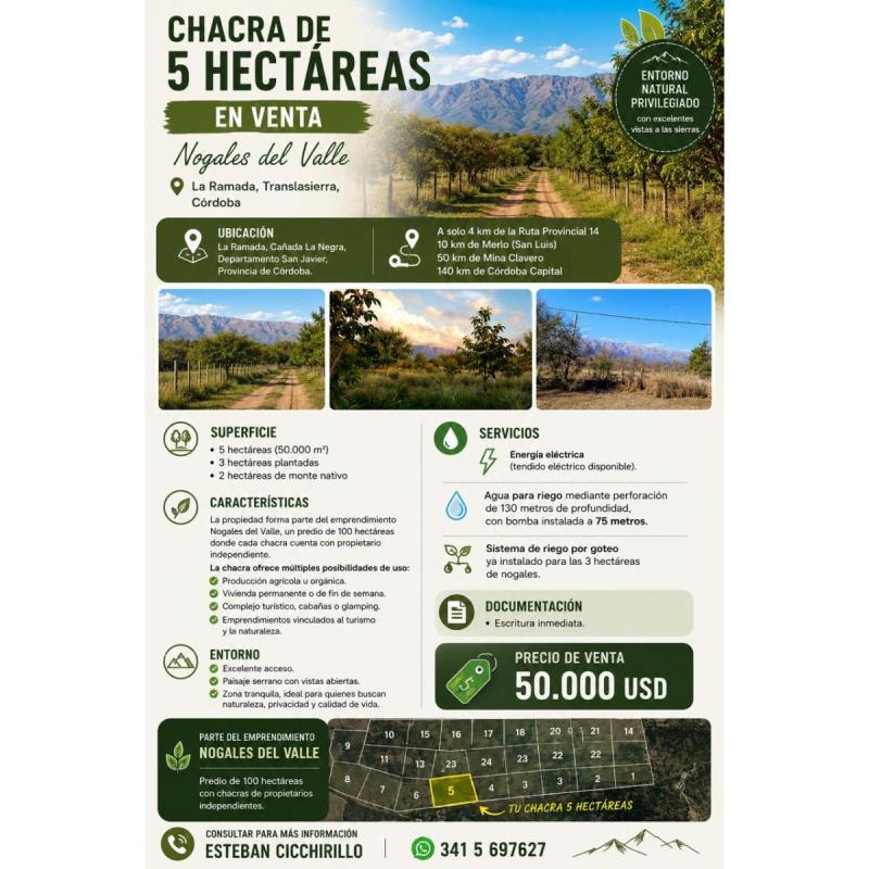 Venta de Chacra de 5 Hectáreas