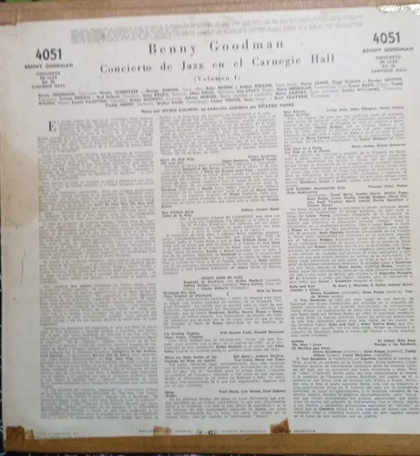 Benny Goodman Carnegie Hall Jazz Concert Vinillos 1 Y 2 Estándar - 4