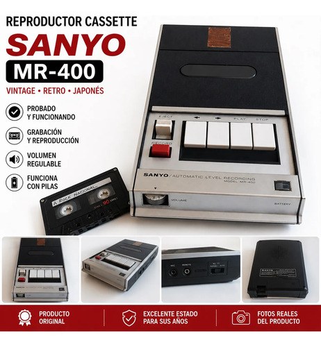 Reproductor Cassette Sanyo Mr-400 Vintage Retro Japonés Func